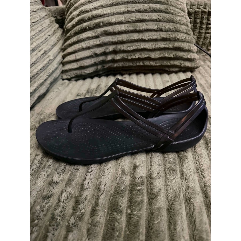 Crocs Womens 10 black Isabella Strappy Jelly Sandals T-Strap Flat Comfort Shoes - Picture 5 of 6